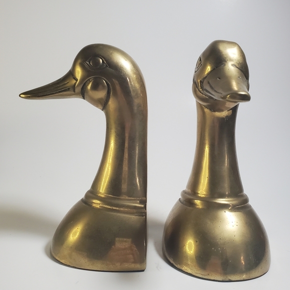 VINTAGE Solid Brass Mallard Duck Bookends / Brass Metal Duck Bookends by Leonard - Picture 11 of 15